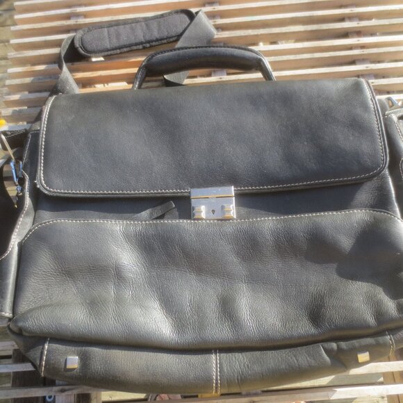 Brand New Thick Heavy Black Leather Professional Work Laptop Document Messenger - Picture 1 of 15